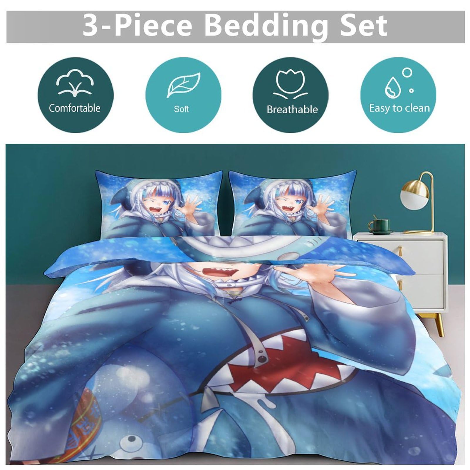 Amazon｜布団カバー 3点セット VTuber がうる・ぐら サメちゃん 寝具